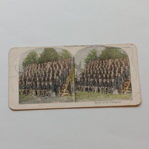 Antique Stereograph Card "Heroes of the Philippines" Troops Military World War